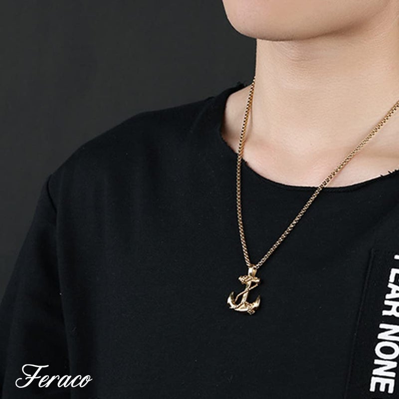 Feraco Anchor Necklace for Men Vintage Navy Nautical Pirate Pendant Stainless Steel Anchor Chain Necklace, 21.6 inch Gold - Image 5